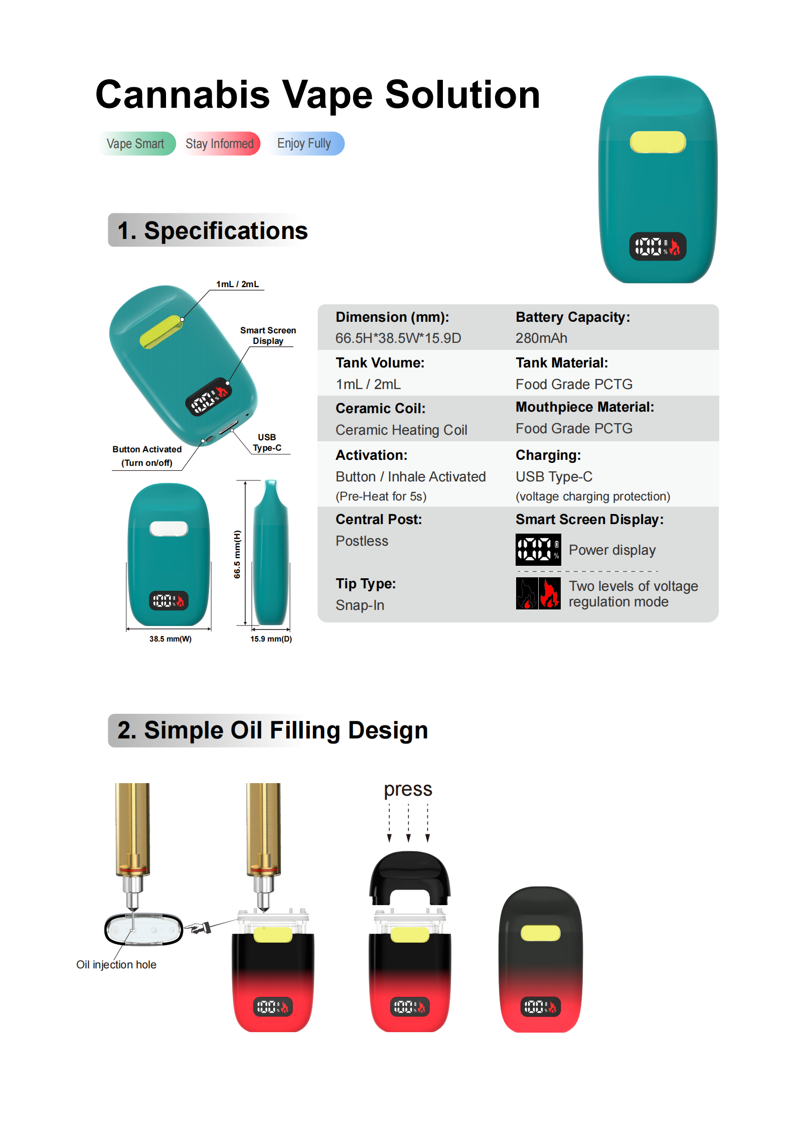 Thick oil empty 1ml 2ml disposable cbd vape pen